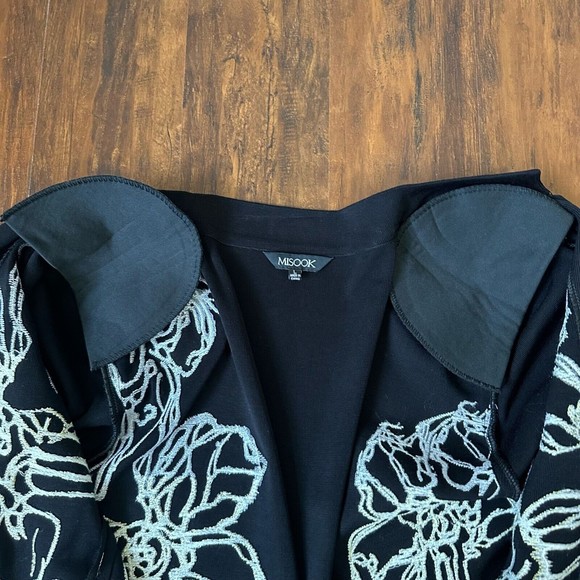 MISOOK Embroidered One Button Knit Suit Jacket Black Shoulder Padded - Picture 5 of 9